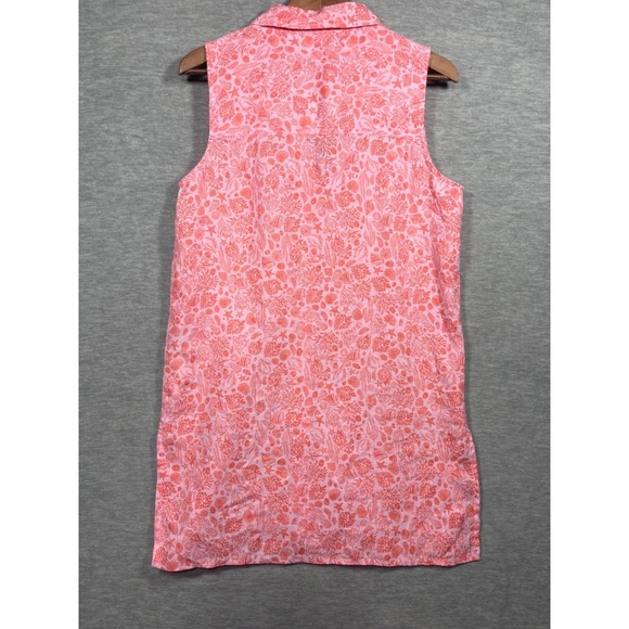 Sigrid Olsen Womens Dress S Sleeveless Button Front Pink Coral Print Linen - Picture 5 of 5